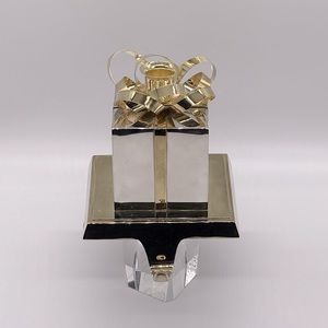 CHRISTMAS CHROME GIFT BOX STOCKING AND CANDLE HOLDER.